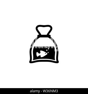 Le poisson dans le sac en plastique vector icône. Télévision simple symbole sur fond blanc Illustration de Vecteur