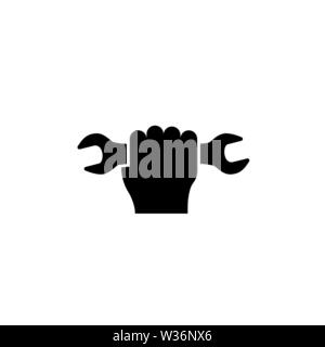 Main tenant une clé dynamométrique. Icône vecteur plate. Simple symbole noir sur fond blanc Illustration de Vecteur