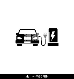 Station de recharge pour voitures électriques. Icône vecteur plate. Simple symbole noir sur fond blanc Illustration de Vecteur
