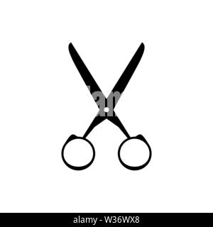 Silhouette ciseaux noir et blanc illustration vectorielle. Outil en acier inoxydable pour la coupe de papier, de tissu. Matériel de papeterie avec lames. Coiffeurs, couturiers accessoire. Logo Barbershop Illustration de Vecteur