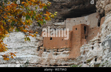 Couleurs d'automne à l'ancienne 12ème siècle étonnant Cliff dwellings du Singua personnes au Montezuma Castle National Monument près de Sedona, Arizona, Banque D'Images