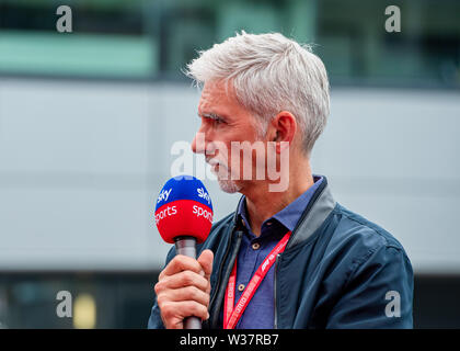 TOWCESTER, Royaume-Uni. Le 13 juillet, 2019. Ancien pilote de course de la F1 - Damon Hill a comparu pour Sky Sport après les qualifications de Formule 1 lors du Grand Prix Rolex 2019 au circuit de Silverstone le Samedi, Juillet 13, 2019 en Angleterre, de TOWCESTER. Credit : Taka G Wu/Alamy Live News Banque D'Images