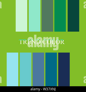 Les palettes de couleurs de la mode tendance sur green lime douce différentes vert turquoise et bleu ciel ton jeu de combinaisons de 2019. Pour déterminer la correspondance color desig Banque D'Images