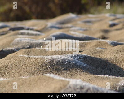 Sable dans la gelée blanche sur la rive du fleuve Banque D'Images