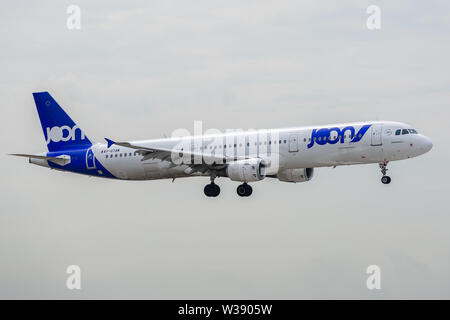 F-GTAM, 11 juillet 2019, l'Airbus A321-212-1859 l'atterrissage à l'aéroport de Paris Charles de Gaulle après le vol Air France AF1341 d'Amsterdam Banque D'Images