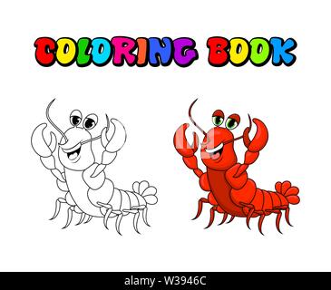 Livre de coloriage langoustes cute cartoon character illustration isolé sur fond blanc Illustration de Vecteur