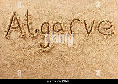 Algarve Portugal plage mot voyage écrit concept Banque D'Images