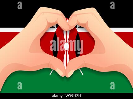 Drapeau du Kenya et en forme de coeur à la main. Contexte patriotique. Drapeau national du Kenya vector illustration Illustration de Vecteur