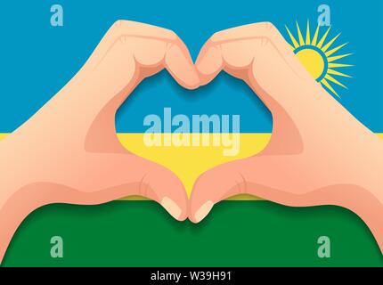 Drapeau du Rwanda et en forme de coeur à la main. Contexte patriotique. Drapeau national du Rwanda vector illustration Illustration de Vecteur