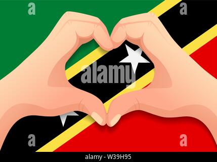 Saint Kitts-et-Nevis et du pavillon en forme de coeur à la main. Contexte patriotique. Drapeau national de Saint Kitts et Nevis vector illustration Illustration de Vecteur