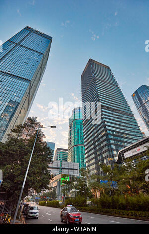 Gratte-ciel en d'affaires de Futian Central. Shenzhen, province de Guangdong, en Chine. Banque D'Images