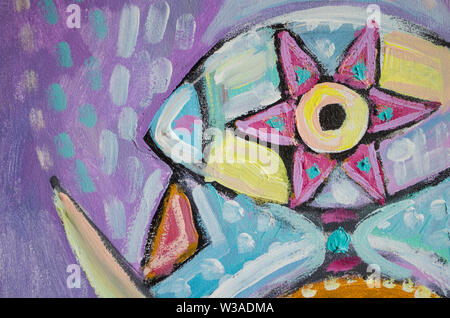Peinture acrylique dessiné à la main. L'art abstrait arrière-plan. Peinture acrylique sur toile. La texture de la couleur. Fragment de l'œuvre. Des touches de peinture. Ar moderne Banque D'Images
