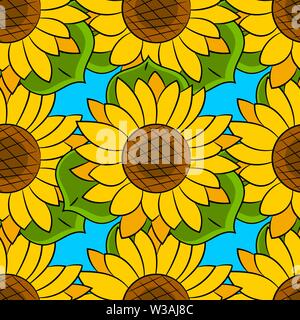 Modèle logique de tournesols avec des feuilles vertes Vector Illustration Illustration de Vecteur