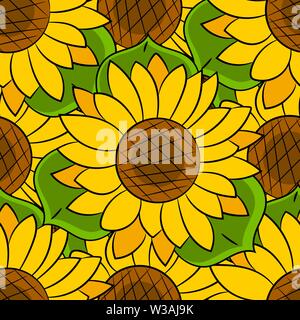 Modèle logique de tournesols avec des feuilles vertes Vector Illustration Illustration de Vecteur