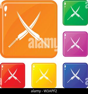 Des sabres de samouraï icons set vector color Illustration de Vecteur