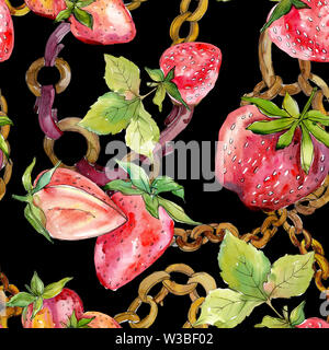 Frais d'aliments sains aux fraises berry. Contexte aquarelle illustration set. Motif de fond transparent. Banque D'Images