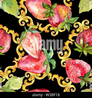 Frais d'aliments sains aux fraises berry. Contexte aquarelle illustration set. Motif de fond transparent. Banque D'Images