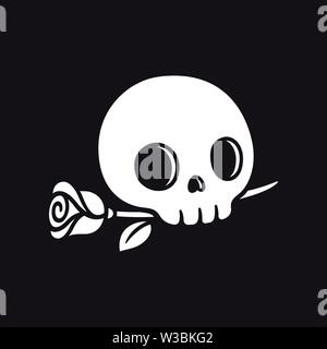 Caricature dessin avec crâne rose sur fond noir. Gothique et romantique de style vintage illustration vectorielle, simple de conception de tatouage. Illustration de Vecteur