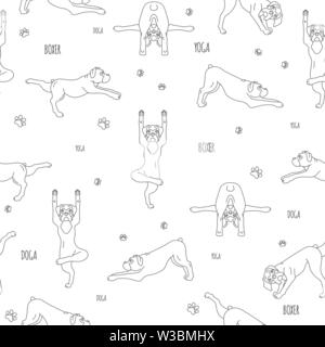 Les chiens et les exercices de yoga pose. Chien Boxer seamless pattern. Conception en ligne simple. Vector illustration Illustration de Vecteur