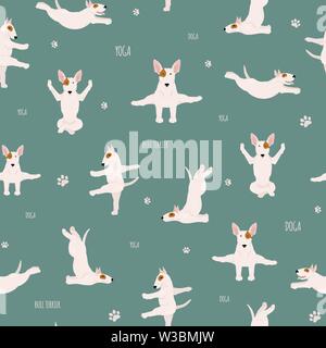 Les chiens et les exercices de yoga pose. Bull Terrier seamless pattern. Vector illustration Illustration de Vecteur