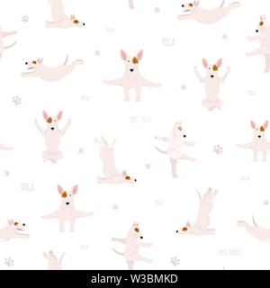 Les chiens et les exercices de yoga pose. Bull Terrier seamless pattern. Vector illustration Illustration de Vecteur