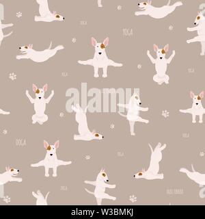 Les chiens et les exercices de yoga pose. Bull Terrier seamless pattern. Vector illustration Illustration de Vecteur
