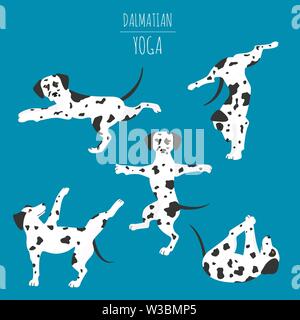 Les chiens et les exercices de yoga pose. Clipart de Dalmatie. Vector illustration Illustration de Vecteur