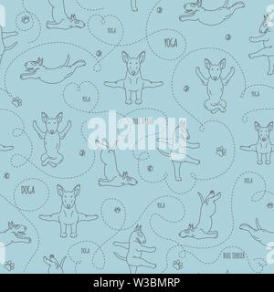 Les chiens et les exercices de yoga pose. Bull Terrier seamless pattern. Vector illustration Illustration de Vecteur