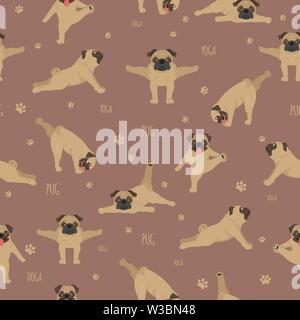 Les chiens et les exercices de yoga pose. Le PUG modèle transparent. Vector illustration Illustration de Vecteur