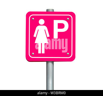 Place de parking seulement pour les femmes. Dame parking sign isolé sur fond blanc. Le trafic d'un signe de couleur rose pour les conducteurs de garer leur voiture. Banque D'Images