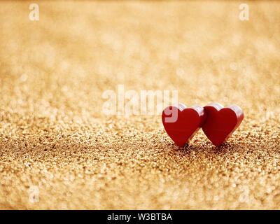 Valentine's Day greeting. Cœur sur une carte d'or avec shalow profondeur de champ. Le rendu 3d illustration Banque D'Images