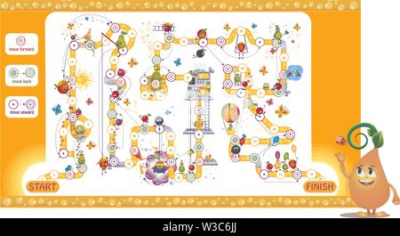 Conseil d'éducation pour les enfants de jeux pour enfants et adultes. Board jeu drôle de fruits et jus de fruits Illustration de Vecteur