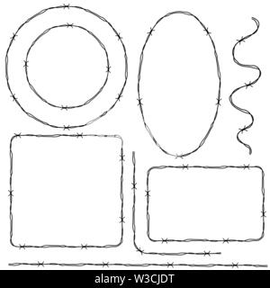 Jeu de fil barbelé isolé sur fond blanc Illustration de Vecteur