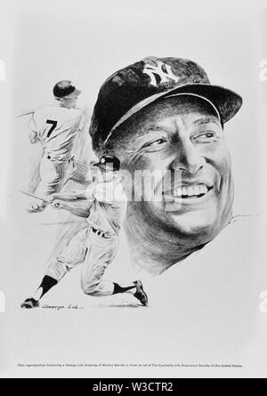 Portrait Souvenir de baseball star New York Yankee Mickey Mantle par George Loh circa 1950 Banque D'Images