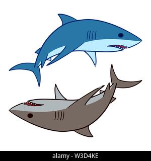 Illustration vecteur de requins. 2 requins piscine clip art isolé sur fond blanc. Illustration de Vecteur