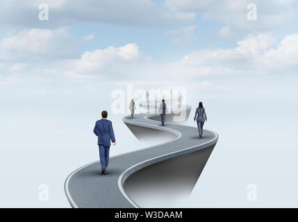 Voie du succès et de la route d'occasion travailleur comme un groupe de personnes marchant sur un chemin d'opportunités avec 3D illustration éléments. Banque D'Images