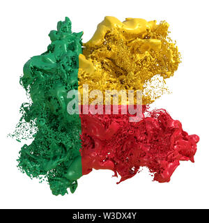 Le rendu 3D d'un pays Bénin drapeau dans un liquide fluide. Isolé sur fond blanc Banque D'Images