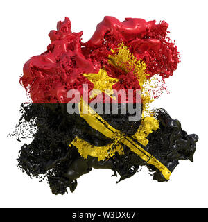 Le rendu 3D d'un Angola drapeau du pays dans un liquide fluide. Isolé sur fond blanc Banque D'Images