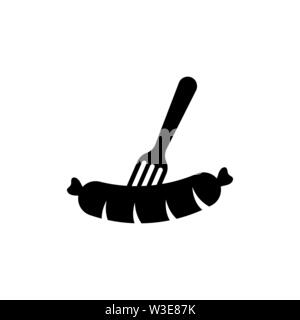 Saucisses grillées sur fourche, barbecue. Icône vecteur illustration. Télévision Simple symbole noir sur fond blanc. Saucisses grillées sur BBQ, fourche sign design modèl Illustration de Vecteur
