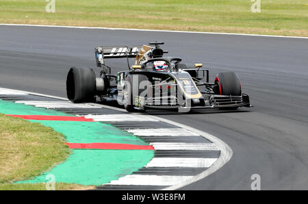 Haas' Romain Grosjean pendant le Grand Prix de Grande-Bretagne à Silverstone, Towcester. Banque D'Images