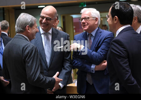 Bruxelles, Belgique, 15 juillet 2019. Les ministres des affaires étrangères de Grèce, Nikos Dendias, assiste à un Conseil des affaires étrangères de l'Union européenne réunion. Credit : ALEXANDROS MICHAILIDIS/Alamy Live News Banque D'Images