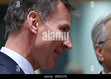 Bruxelles, Belgique, 15 juillet 2019. Le Secrétaire aux affaires étrangères britannique Jeremy Hunt assiste à un Conseil des affaires étrangères de l'Union européenne réunion. Credit : ALEXANDROS MICHAILIDIS/Alamy Live News Banque D'Images