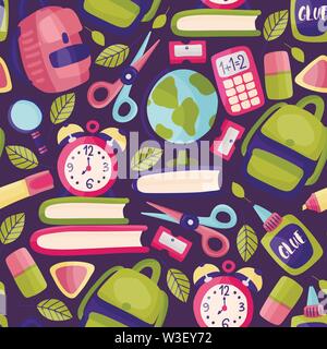 Modèle vectoriel continu avec des fournitures scolaires Illustration de Vecteur