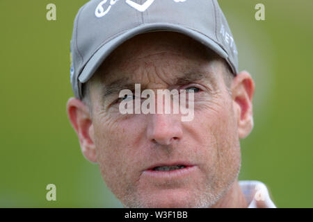 Jim Furyk USA au cours de l'aperçu de la deuxième journée de l'Open Championship 2019 au Club de golf Royal Portrush. Banque D'Images