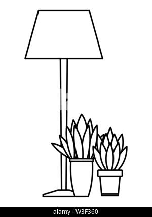 Maison lumière lampe et cache-pots en noir et blanc Illustration de Vecteur