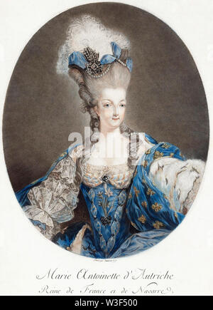 Marie Antoinette, 1755-1793. Épouse du roi Louis XVI et la dernière reine de France. Née Maria Antonia Josepha Johanna à Vienne, Autriche. D'après une peinture de Jean-Baptiste-André Gautier Dagoty. Banque D'Images