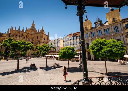 La Plaza Mayor et de la catedral, Barcelone ville. Castilla León, Espagne Europe Banque D'Images