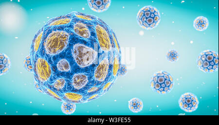 Flottant librement dans cell virus infection virale moyenne d'une pandémie de grippe épidémie VIH virus de l'hépatite colorés de rendu 3D Banque D'Images