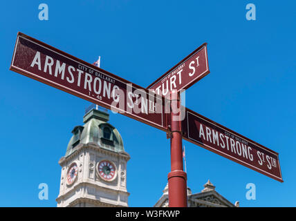 Plaque de rue sur Sturt et Armstrong des rues dans la vieille ville minière de Ballarat, Victoria, Australie Banque D'Images
