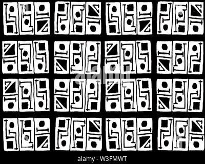 La technique de la main résumé moderne de style ethnique ou tribal géométrique pattern design transparent en noir et blanc Banque D'Images